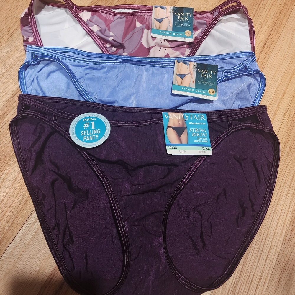 Vanity Fair Women's String Bikini Panties - Plum, Sky Blue, White Floral
